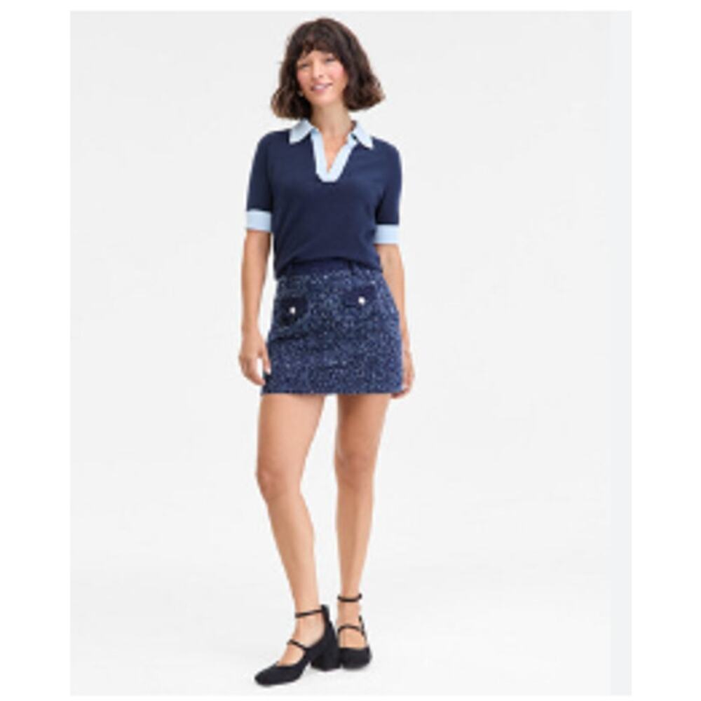 On 34th Denim-Trim Tweed Mini Skirt Navy Size 10 NWT Macy’s Exclusive